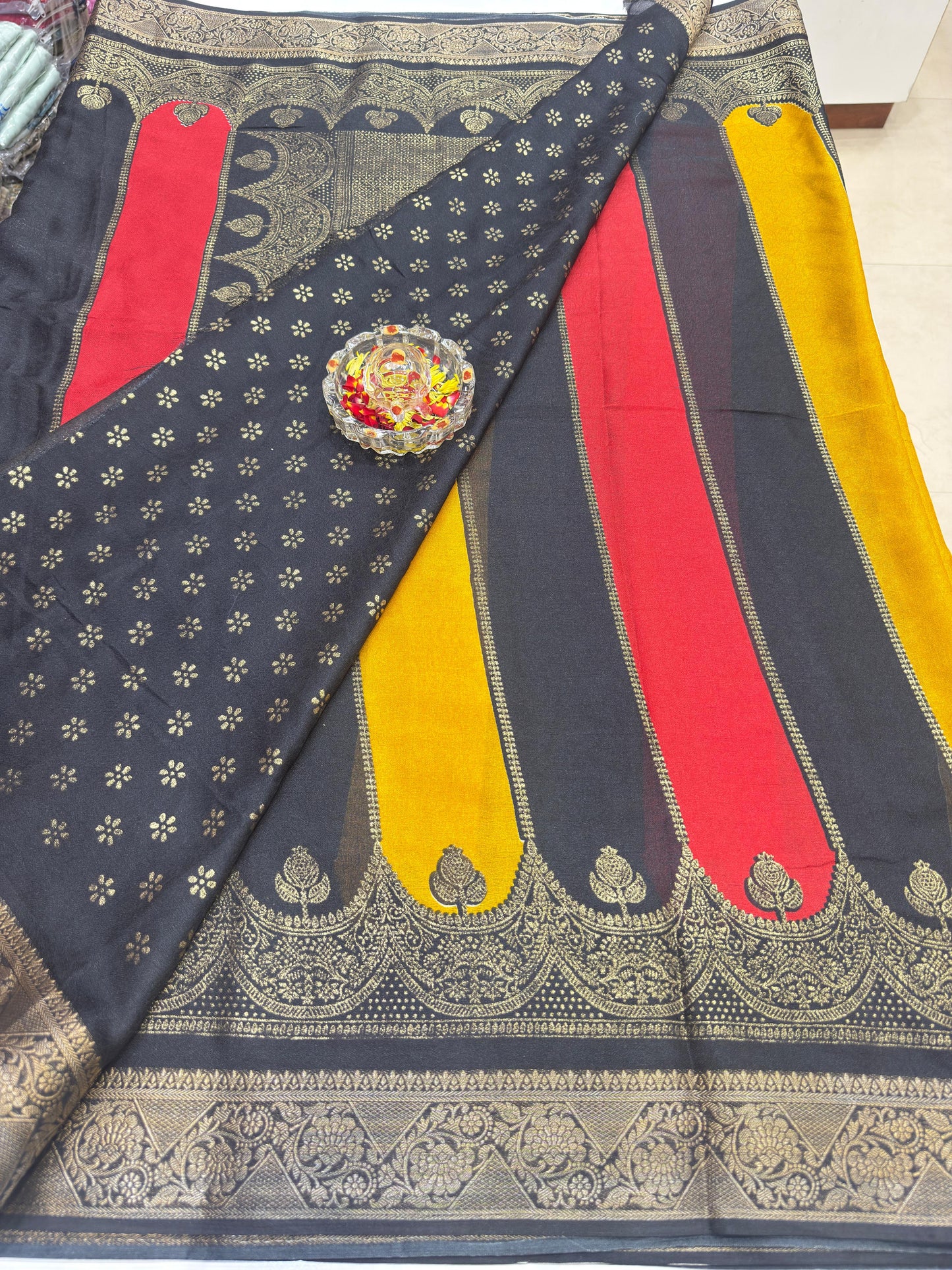 Silk Blend Saree for Women with Heavy Woven Border and Traditional Ethnic Design