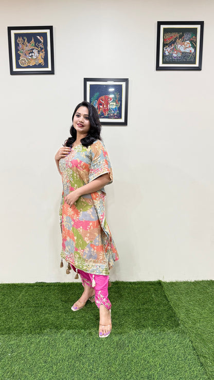 Pure Viscose Natural Crepe Silk Hand-embellished gota patti work with hand mirror work