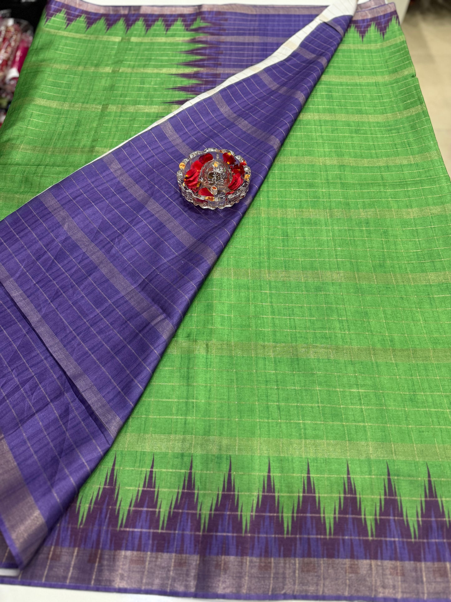 Semi Tussar Silk Saree with Contrast Border and Tassel Pallu for Women