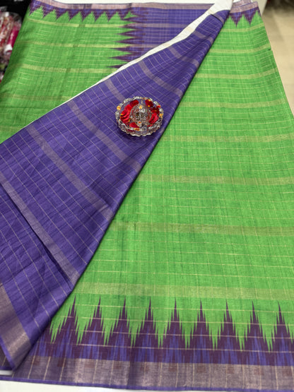 Semi Tussar Silk Saree with Contrast Border and Tassel Pallu for Women