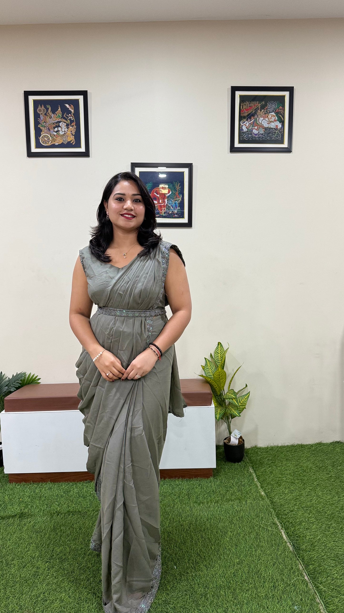 Georgette Ready-to-Wear Saree with Sequence Embroidery, Embroidered Koti & Work Belt – Free Size up to XXL