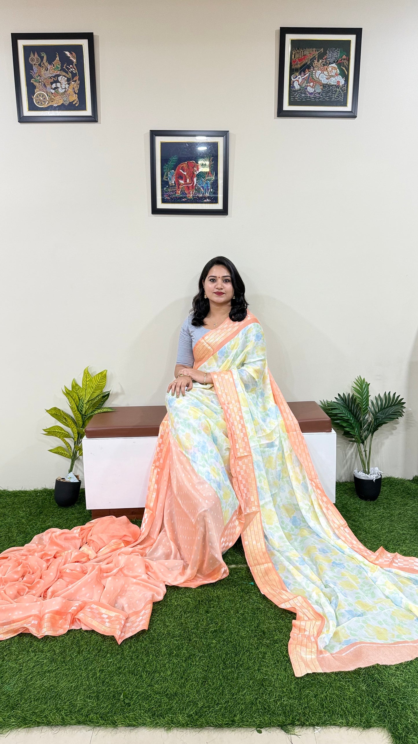 Pure Jari Chiffon Saree with Intricate Weaving Border – Lightweight Festive & Wedding Wear