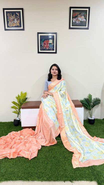 Pure Jari Chiffon Saree with Intricate Weaving Border – Lightweight Festive & Wedding Wear