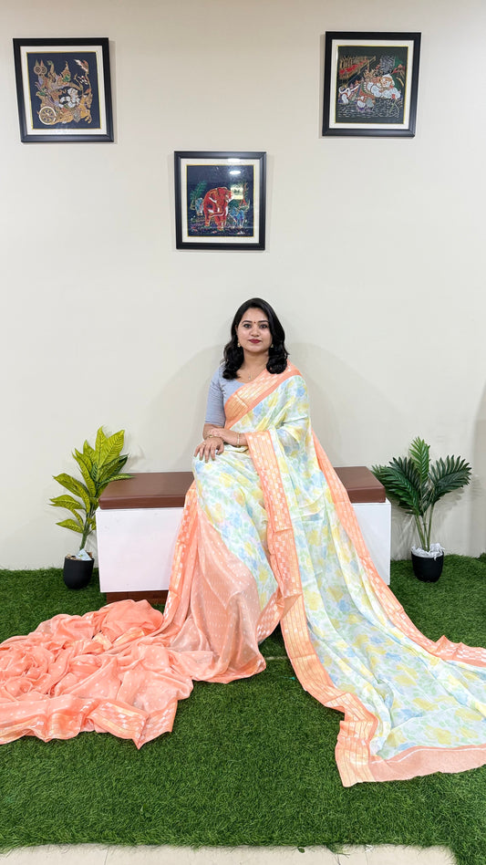 Pure Jari Chiffon Saree with Intricate Weaving Border – Lightweight Festive & Wedding Wear