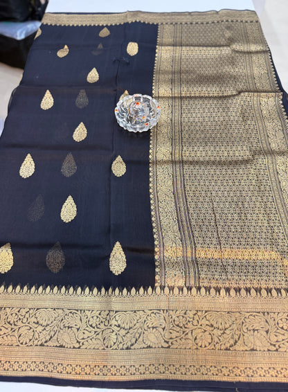Banarasi handloom pure kora organza saree with kaduwa zari weaving and silkmark certified blouse
