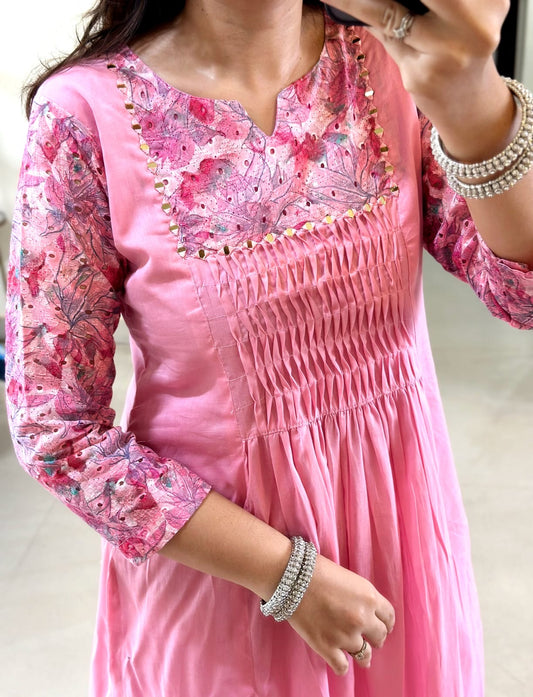 Handloom Cotton Kurta Pant Set with Pintex Work, Mirror Embellishments and Printed Dupatta for Women