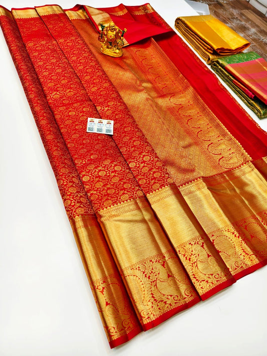 Pure Kanchipuram Wedding Silk Saree for Women – Handwoven with Zari Work, Bridal Special