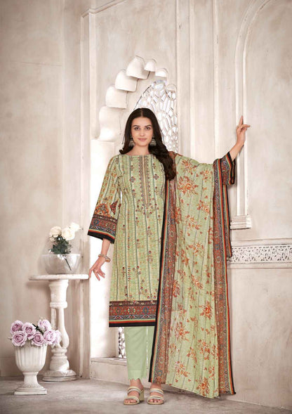 Unstitched Pure Cotton Cambric Suit Material with Self Embroidery and Mal Mal Dupatta