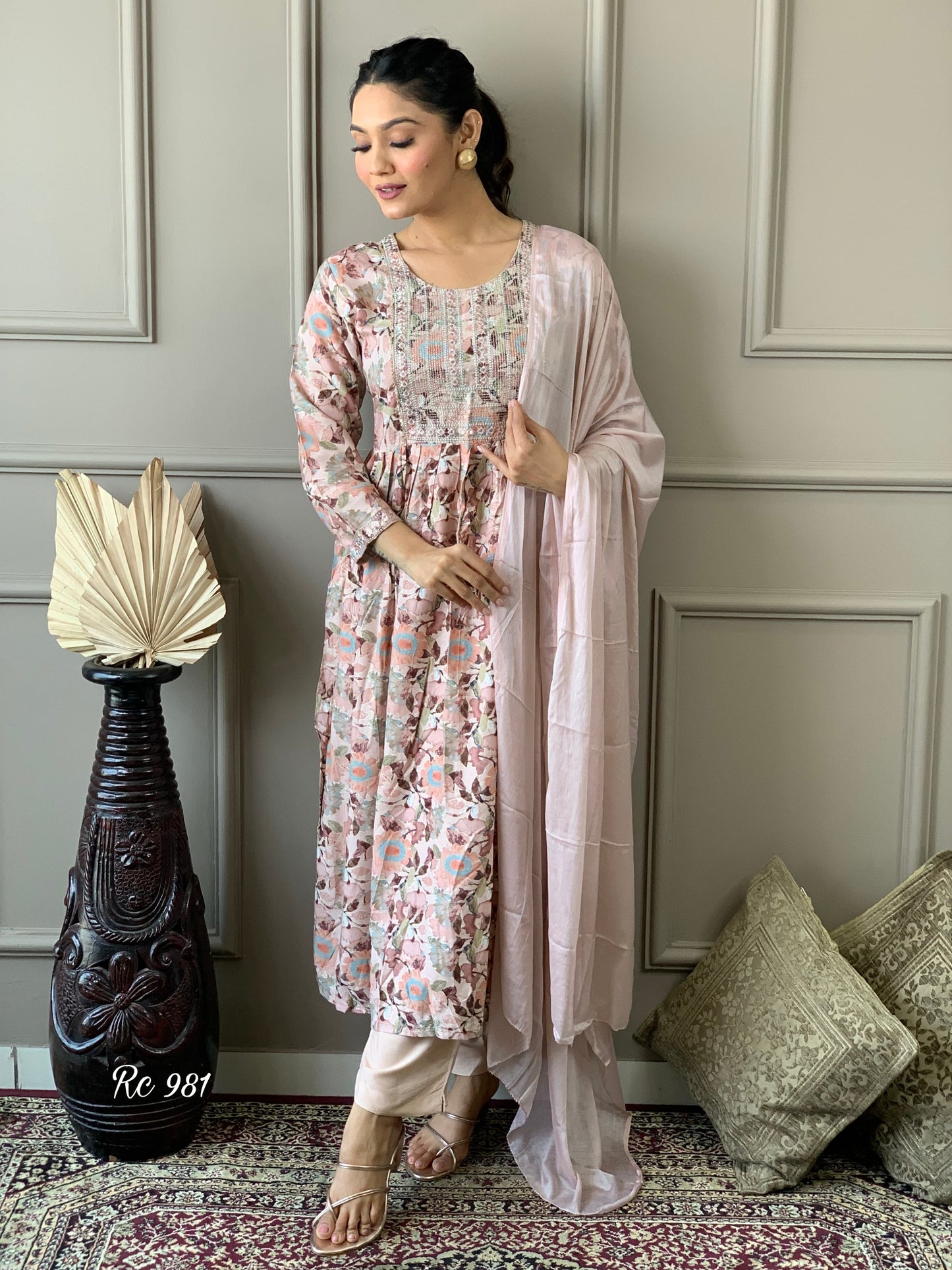 Pure Cotton Naira Cut Kurti Pant Set with Embroidery and Nazneen Dupatta for Women