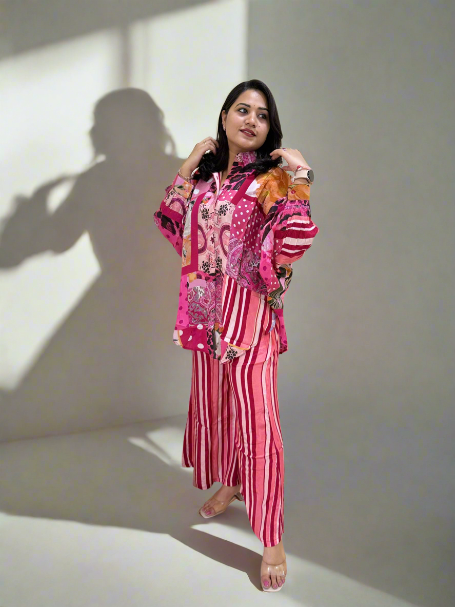 Viscose Crepe Digitally Printed Top with Matte Satin Digitally Printed Bottom – Women’s Fusion Wear Set (L to 2XL)