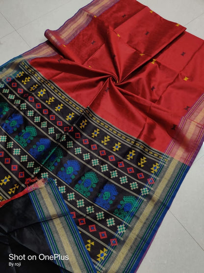 Chhattisgarh Silk-Cotton Blend Handloom Saree with Contrast Border – Festive Wear