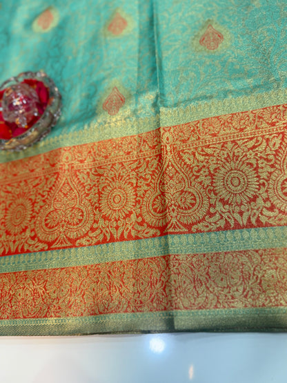 Pure Soft Silk Saree with Rich Zari Weaving and Multicolor Thread Work, Running Silk Blouse