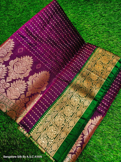 Bangalore Silk Saree with Pure Velvet Touch, Dual Tone Colour & All-Over Chunri Butta Design