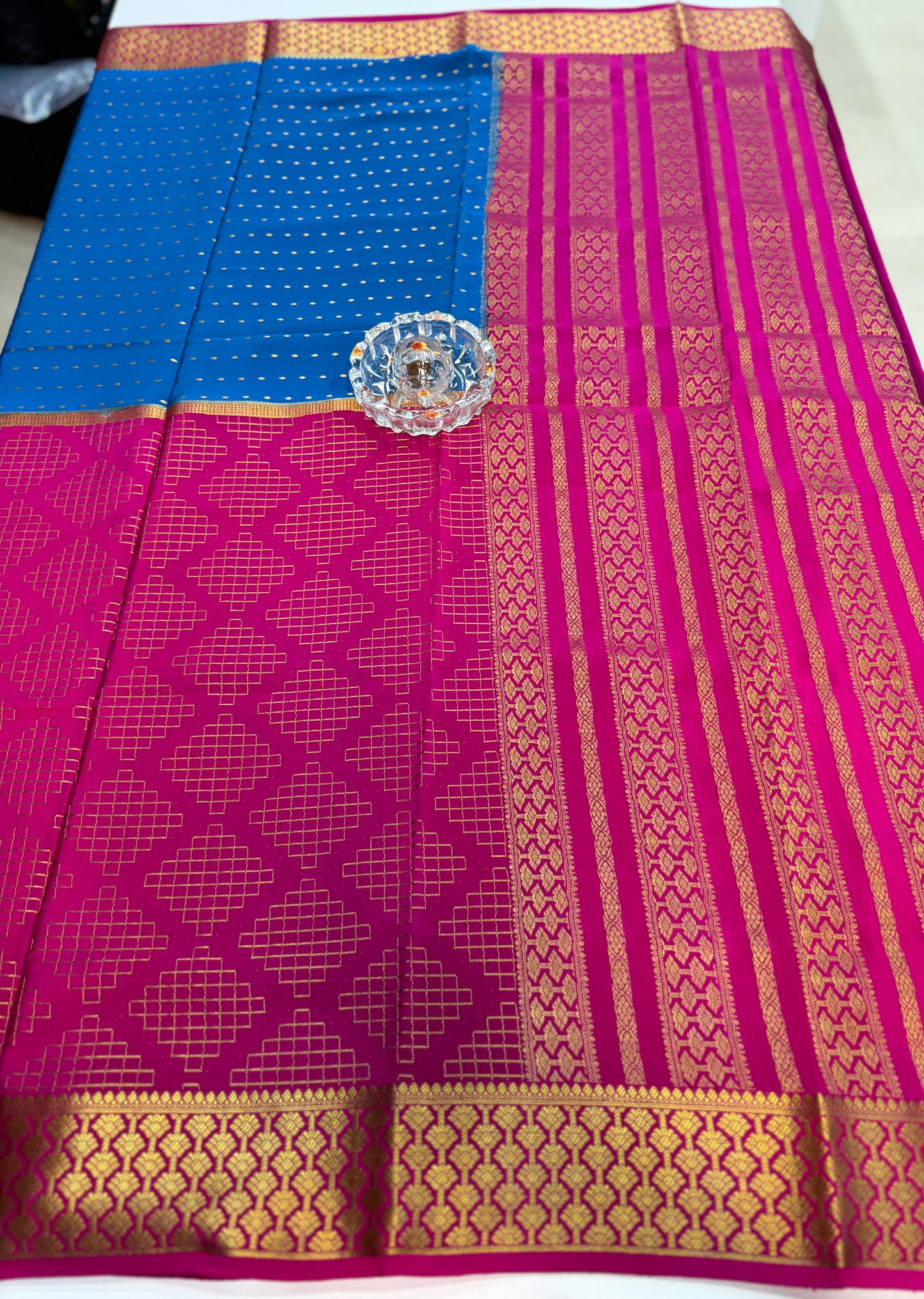 Pure Crepe Mysore Silk Saree for Women – 120 Gram, Zari Lines Design, Silk Mark Certified with Blouse Piece