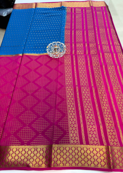 Pure Crepe Mysore Silk Saree for Women – 120 Gram, Zari Lines Design, Silk Mark Certified with Blouse Piece