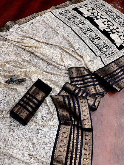 Dola Silk Saree with All-Over Jari Work and Jacquard Border for Women