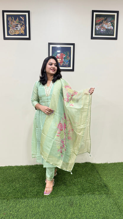 Pure Tissue Kurta Pant Dupatta Set with Intricate Handwork – Sizes L to XXL