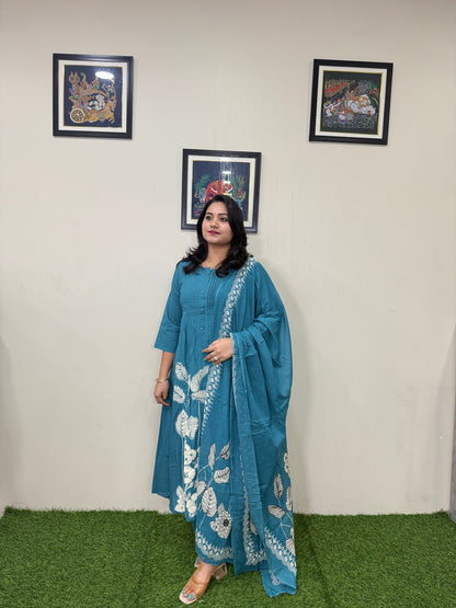 Cotton A-Line Suit Set with Katdana and Mirror Work – Women’s Ethnic Wear