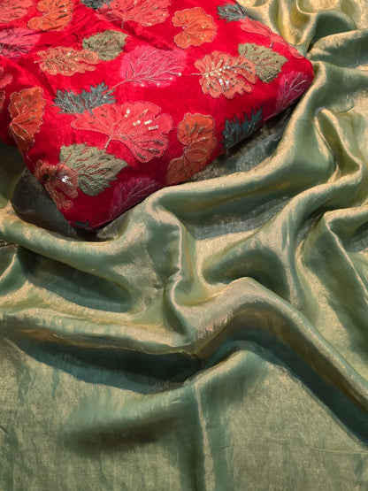 Space Soft Silk Saree with Embroidered Position-Print Blouse – Elegant Festive and Party Wear Saree for Women