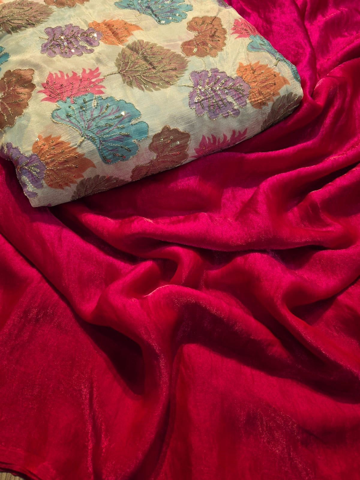 Space Soft Silk Saree with Embroidered Position-Print Blouse – Elegant Festive and Party Wear Saree for Women