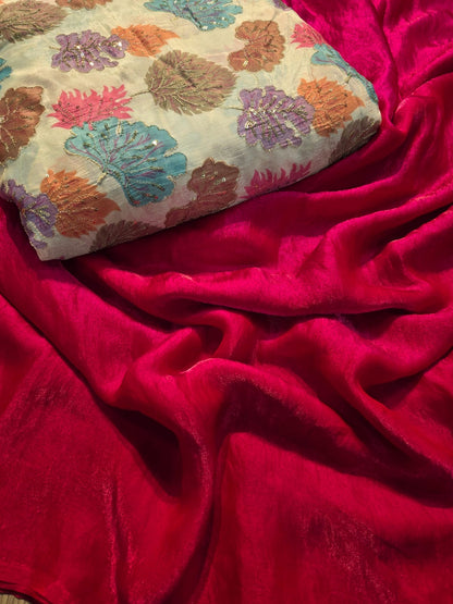 Space Soft Silk Saree with Embroidered Position-Print Blouse – Elegant Festive and Party Wear Saree for Women