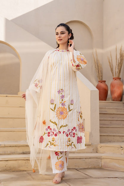 Pure Cotton Embroidered Kurta Pant Dupatta Set for Women – Available in Two Colors