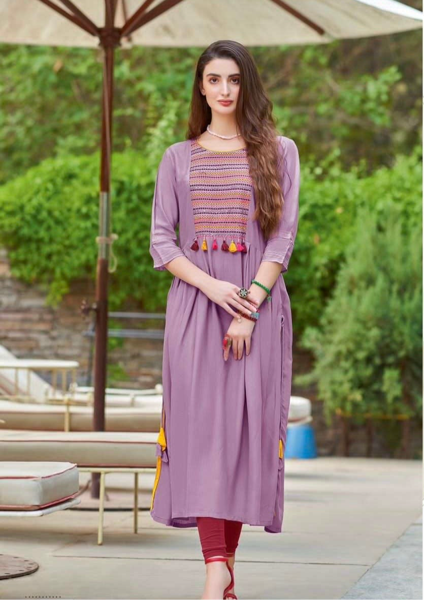 Rayon Printed Kurti with Embroidery and Handwork for Women – XL & XXL