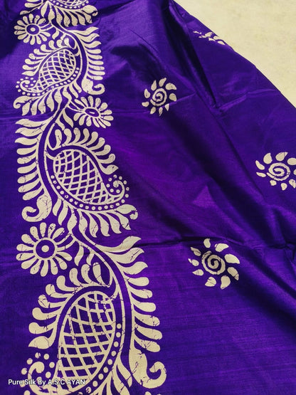 Alpana Print Pure Silk Saree with Printed Blouse Piece