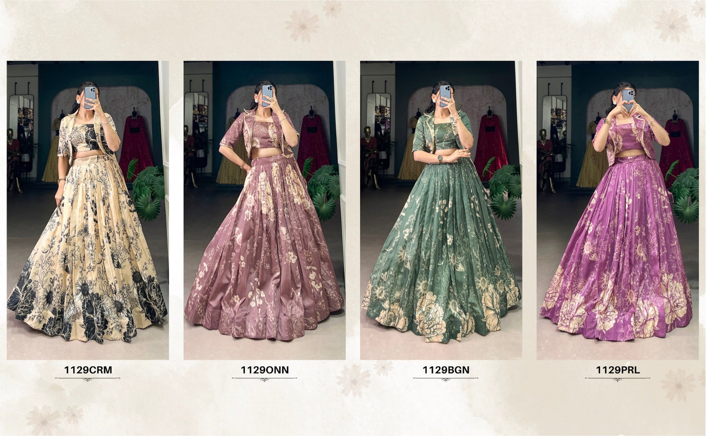 Tussar Silk Floral Print Lehenga with Blouse and Koti for Women – Stitched Wedding Wear