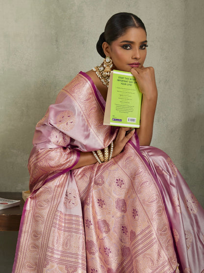 Satin Silk Saree with Zari Weaving and Meenakari Pallu for Women