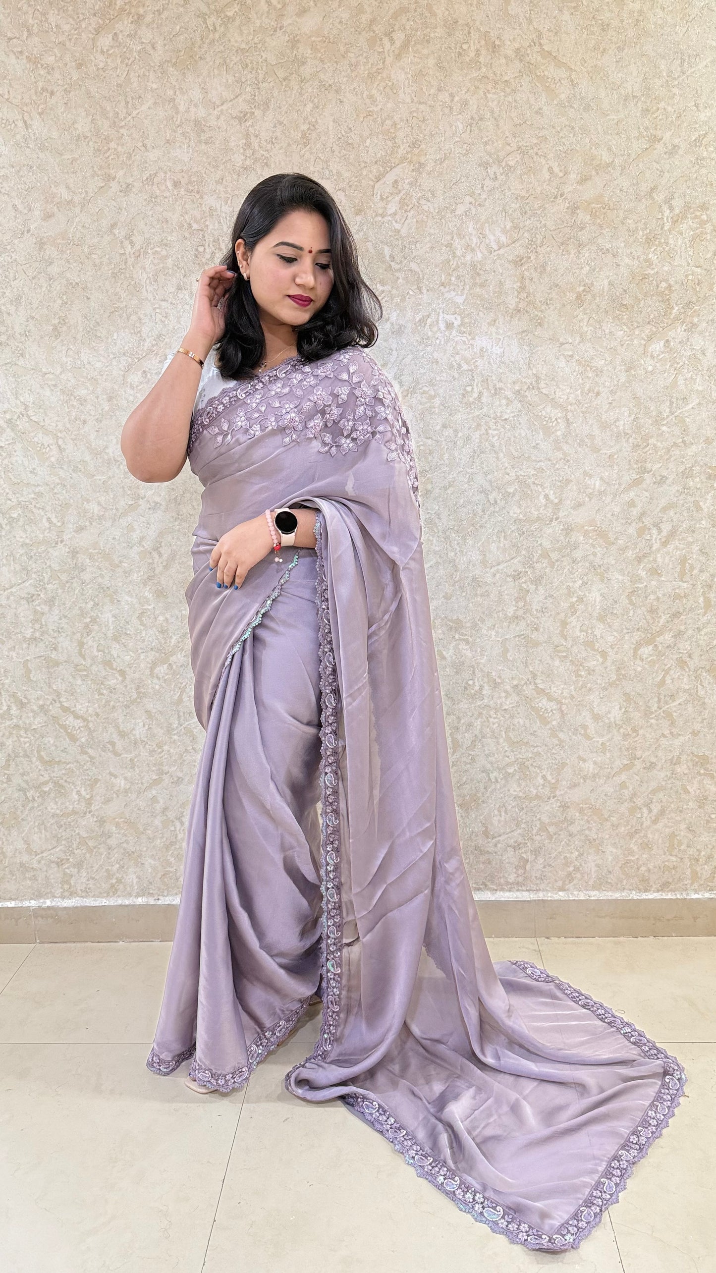 Satin Georgette Saree with Elegant Design for Festive and Party Wear – Soft and Flowy Drape