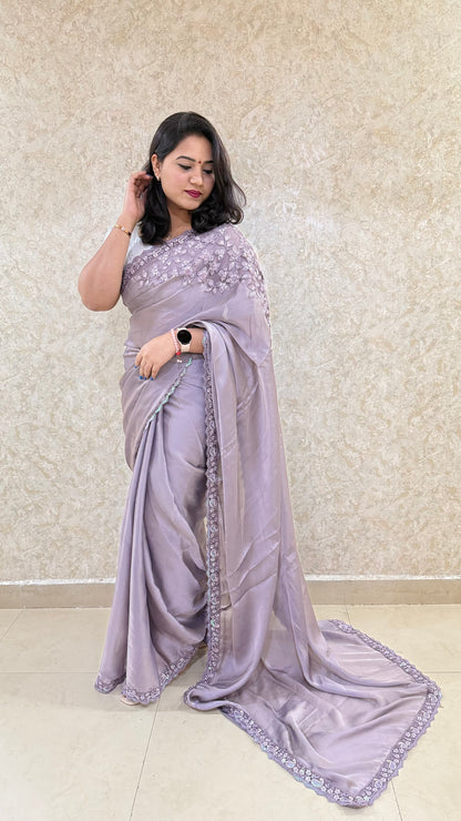 Satin Georgette Saree with Elegant Design for Festive and Party Wear – Soft and Flowy Drape