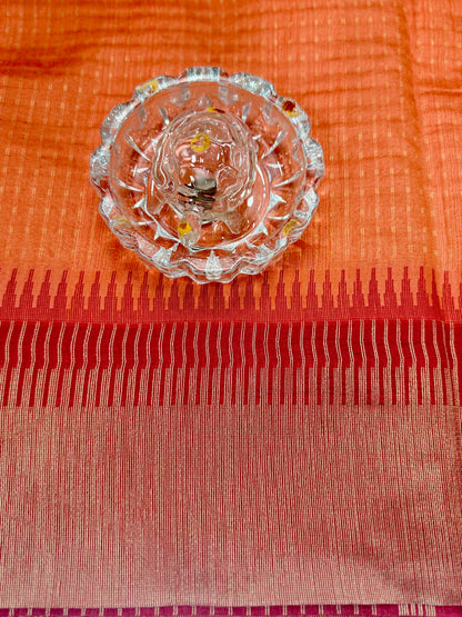 Semi Raw Silk Saree with Temple Border and Blouse – Handwoven Style Festive Wear