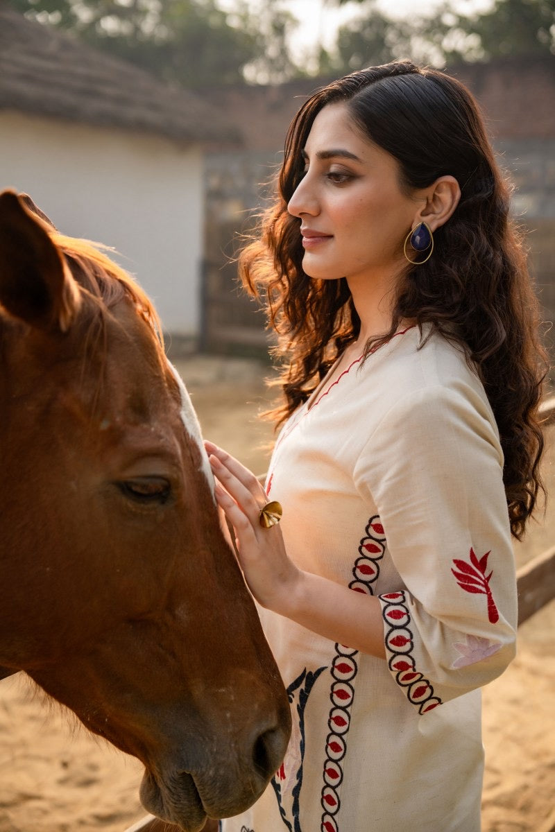 Women's Cotton Flex Embroidered Kurta Pant Set – Daily Wear (Sizes M to XXL)