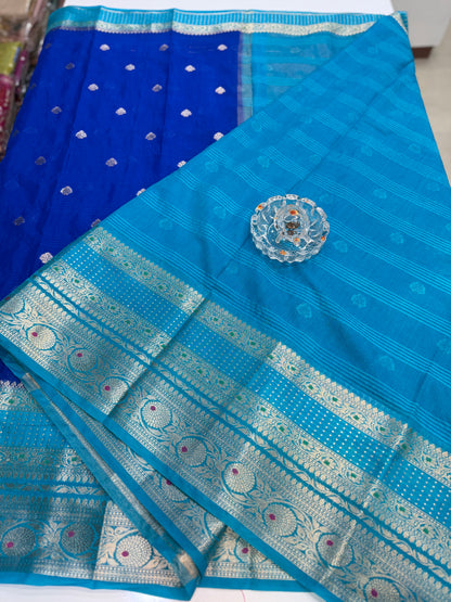 Banarasi semi georgette silk saree with gold zari weaving, meenakari big border and buti design for women