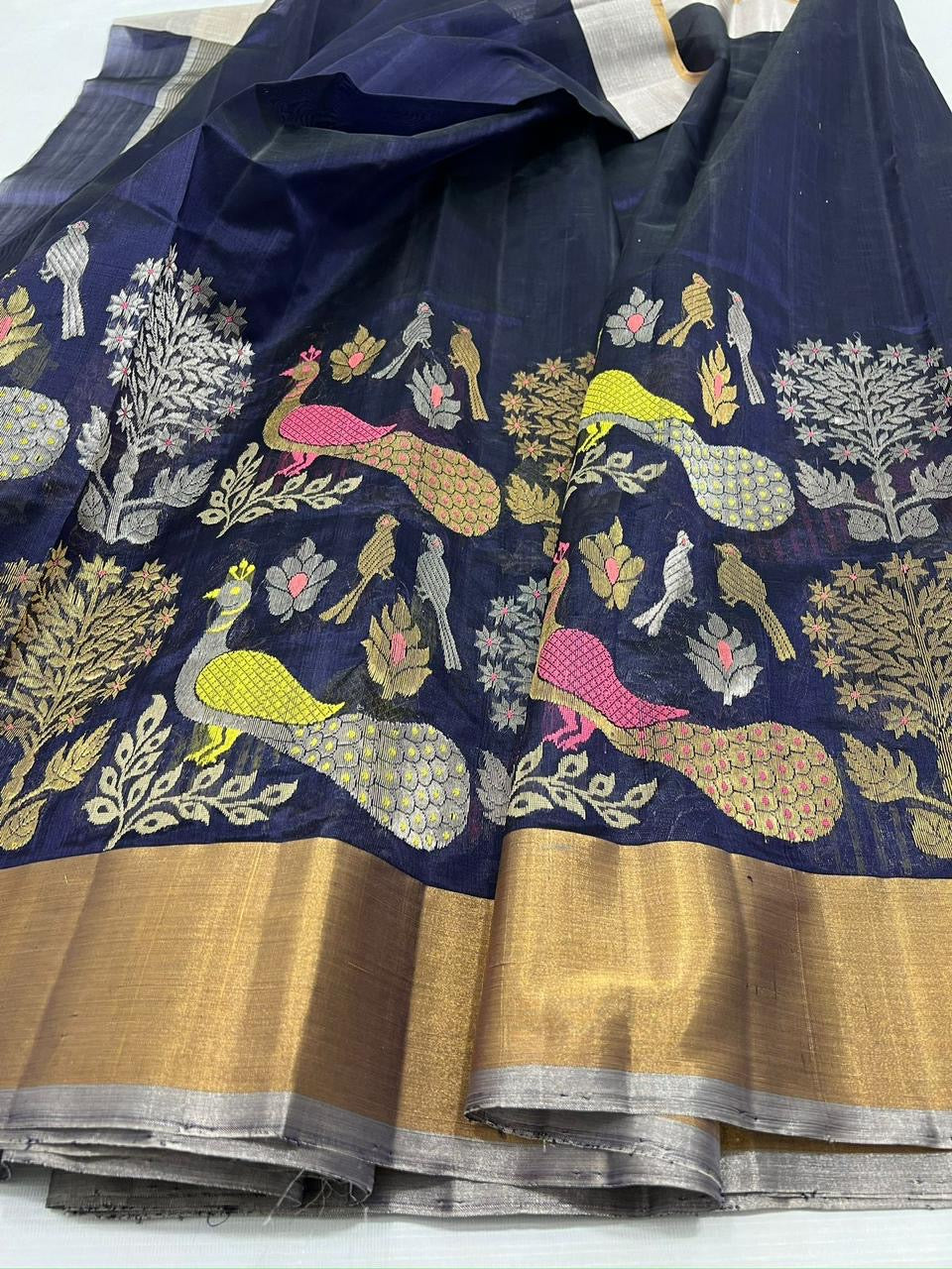 Pattu Pure Chanderi Silk Saree with All-Over Minakari Jaal Work