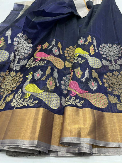 Pattu Pure Chanderi Silk Saree with All-Over Minakari Jaal Work