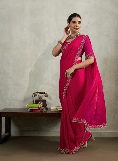 Velvet Chiffon Saree with Dual Tone Zarkan Work and Designer Blouse – Partywear Saree for Women