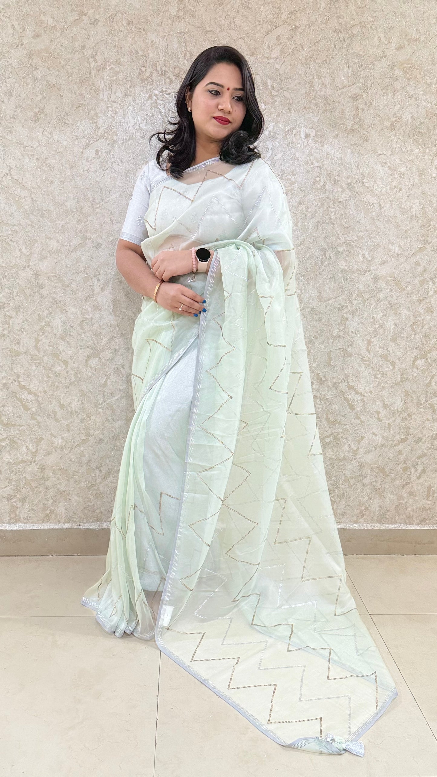 brasso saree with embroidered blouse – festive ethnic wear for women