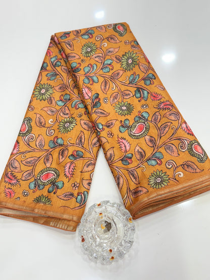 Kota Silk Printed Saree with Floral Design and Contrast Pallu for Women