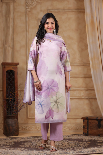 Women’s cotton flex kurta pant dupatta set with mirror and hand-touch thread work – sizes 38 to 44