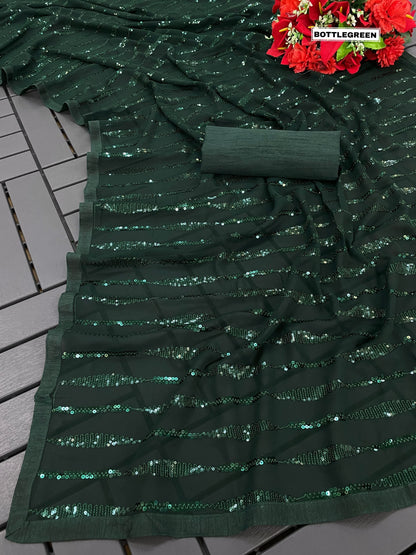 Heavy Georgette Sequins Saree with Dual Sequins Embroidery and Banglori Silk Blouse – Festive Wear