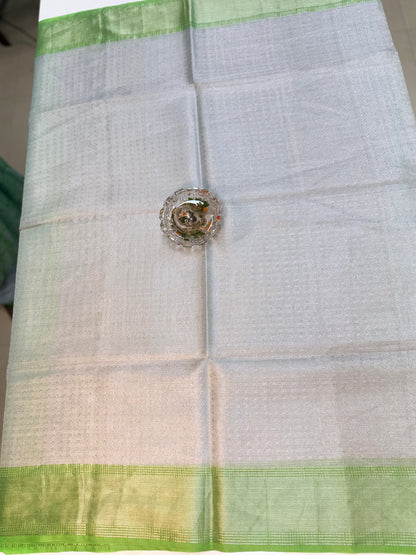 Pure Tussar Tissue Silk Saree with Contrast Border and Blouse Piece – Silk Mark Certified