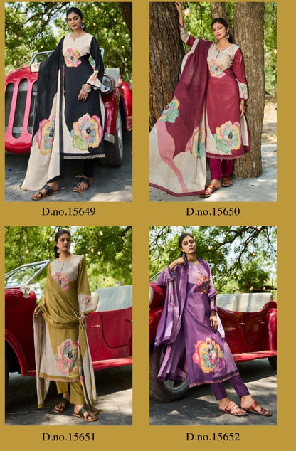 Unstitched Bamberg Muslin Suit Material with Digital Print, Handwork and Pure Muslin Dupatta