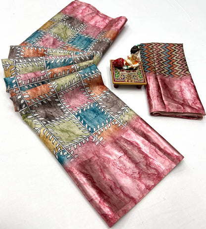 Pure Silk Dola Digital Printed Saree with Matching Digital Print Blouse Fabric