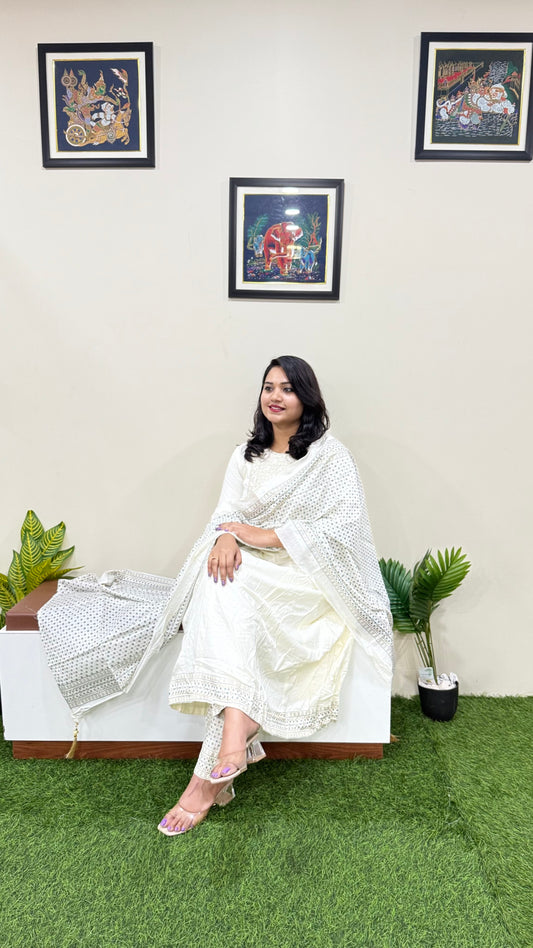 Rayon Kurta Pant Dupatta Set with Dori Embroidery and Chanderi Foil Print Dupatta – Sizes M to XXL