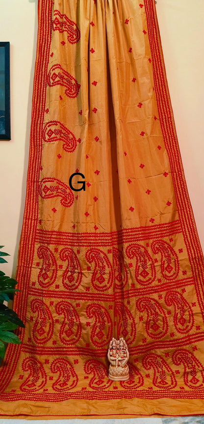 Handcrafted Gujarati Work Saree on Blended Banglori Silk with Contrast Cord Piping – Wedding and Festive Wear
