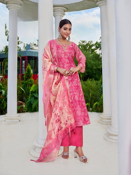 Jacquard Print Straight Kurta Pant Set with Fancy Digital Dupatta – Women’s Ethnic Wear