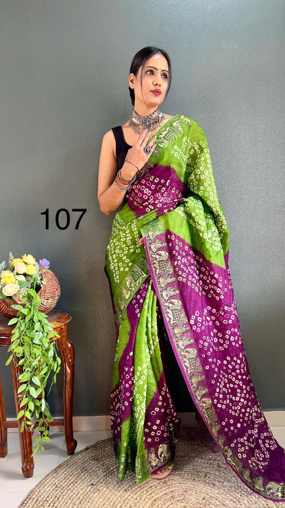 Art Silk Bandhani Saree with Hand Bandhej Work and Running Blouse – Festive Wear for Women