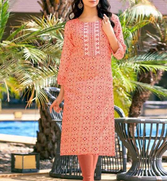 Heavy Rayon Foil Printed Kurti with Sequin Embroidery for Women – XL to 3XL